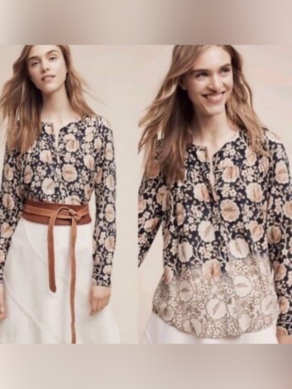 Maeve Anthropologie Blue Sheer Floral Orli Bibbed Button Down Blouse Top Size XS